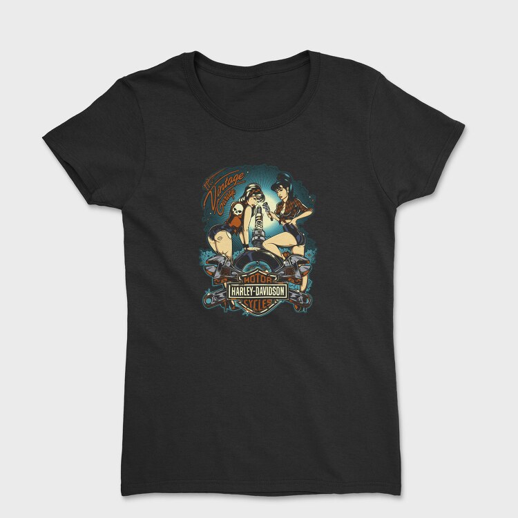 Vintage Garage Biker Girls Harley Davidson, Tricou Femei