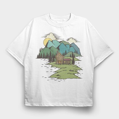The Cabin On Lake, Tricou Oversize Barbati (Unisex)
