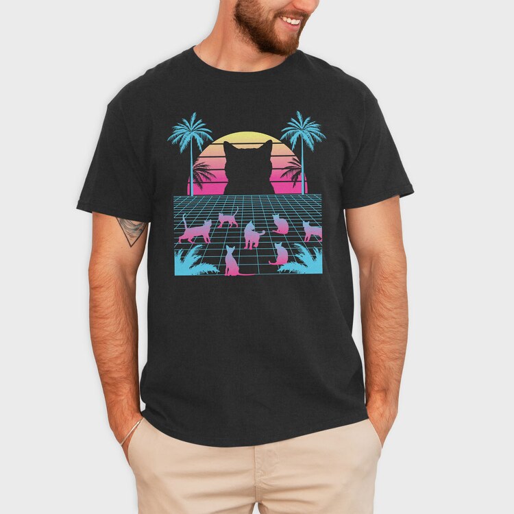 Cat Vaporwave, Tricou Barbati (Unisex)