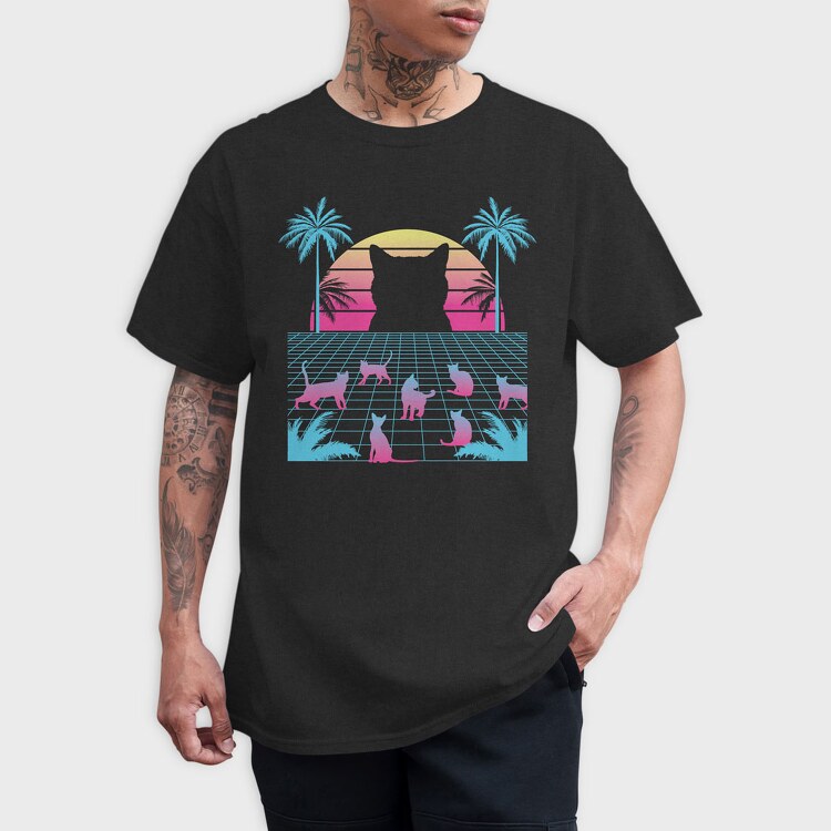 Cat Vaporwave, Tricou Barbati (Unisex)