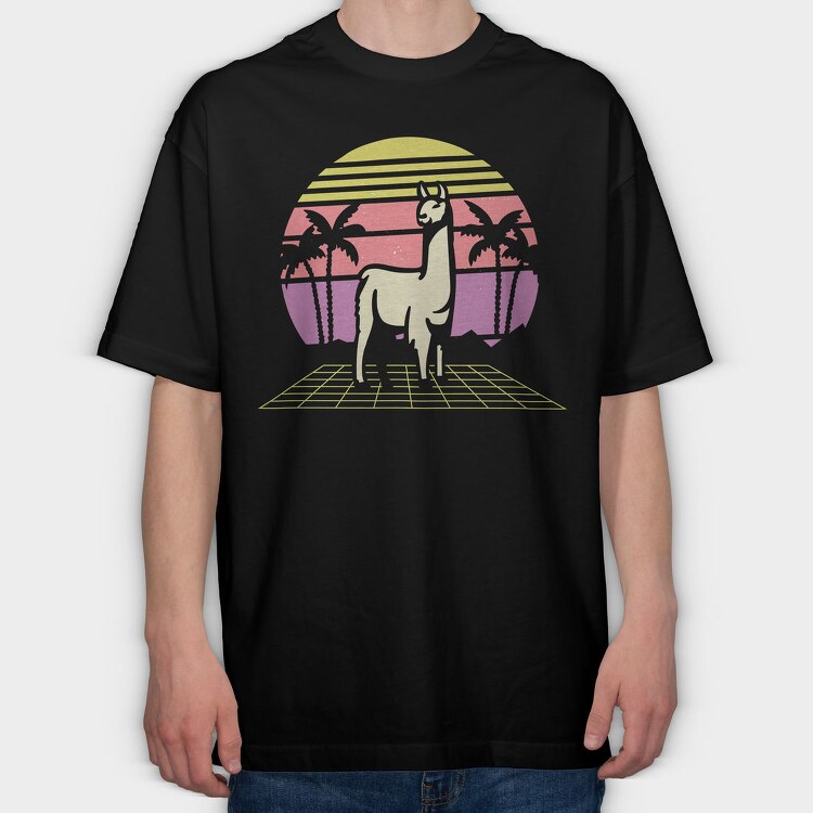 Retro Llama, Tricou Oversize Barbati (Unisex)