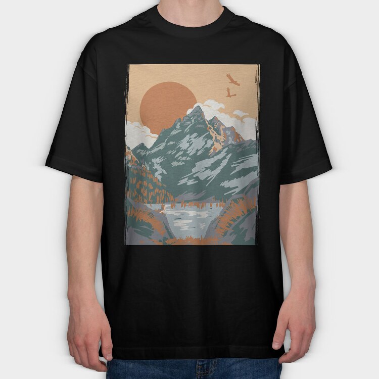 Vintage Mountain, Tricou Oversize Barbati (Unisex)