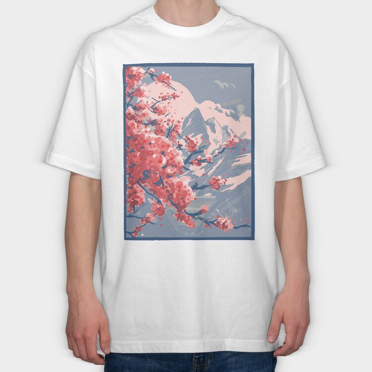 Sakura Mountains Paint, Tricou Oversize Barbati (Unisex)