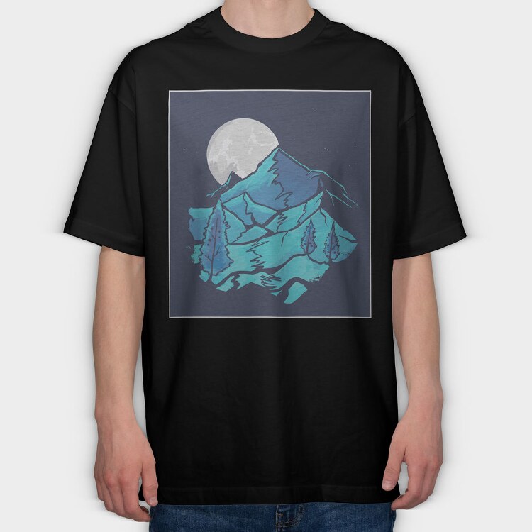 Watercolour Moon Landscape, Tricou Oversize Barbati (Unisex)