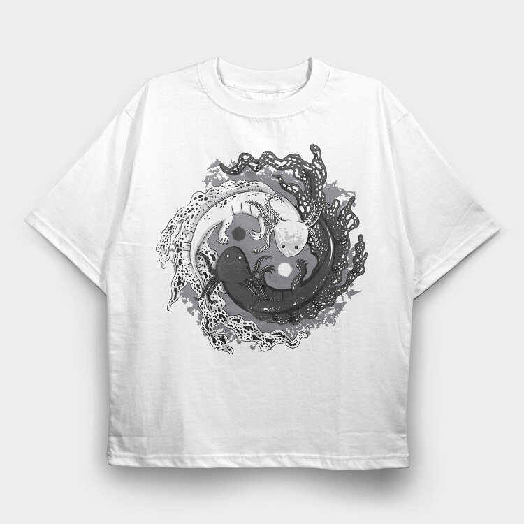 Axolotl Yin Yang Balance, Tricou Oversize Barbati (Unisex)