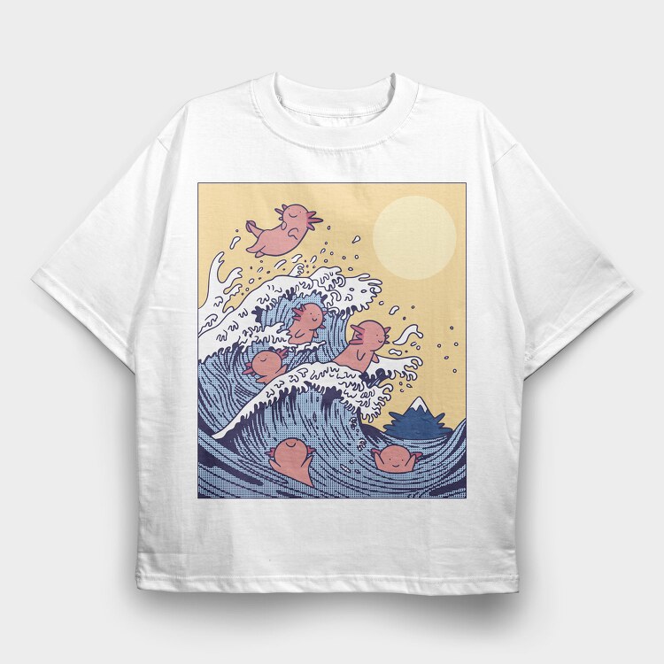 Axolotls In Wave, Tricou Oversize Barbati (Unisex)