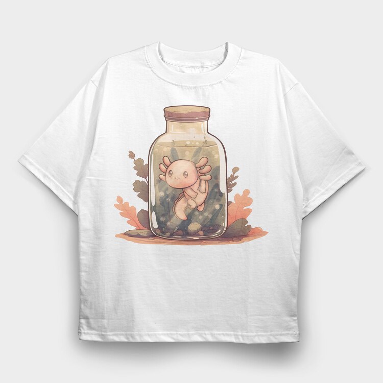 Baby Axolotl In Jar, Tricou Oversize Barbati (Unisex)