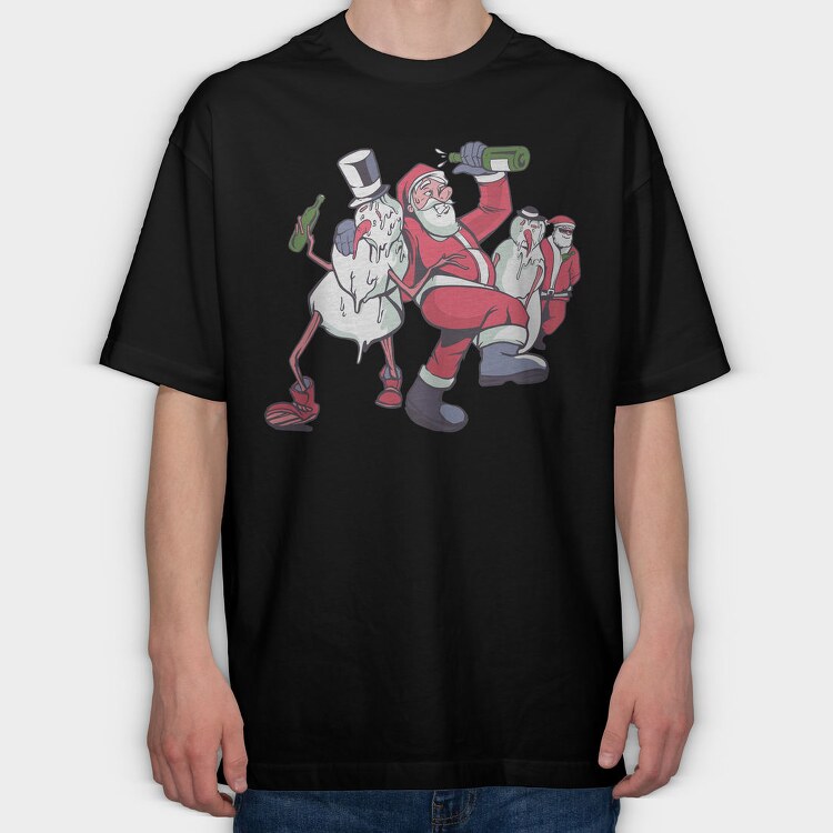 Snowmen Santa Drunk, Tricou Oversize Barbati (Unisex)