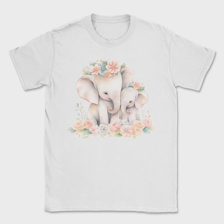 Baby Elephants With Flowers Two, Tricou Barbati (Unisex)