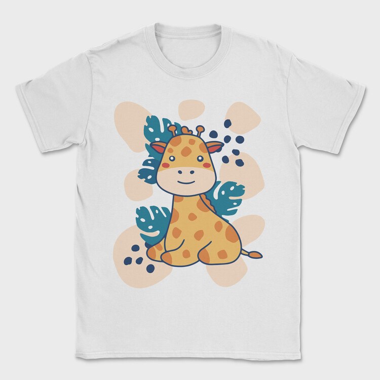 Baby Giraffe And Leaves, Tricou Barbati (Unisex)