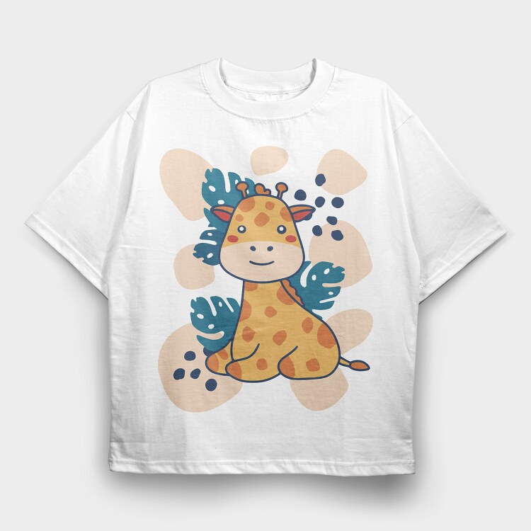 Baby Giraffe And Leaves, Tricou Oversize Barbati (Unisex)