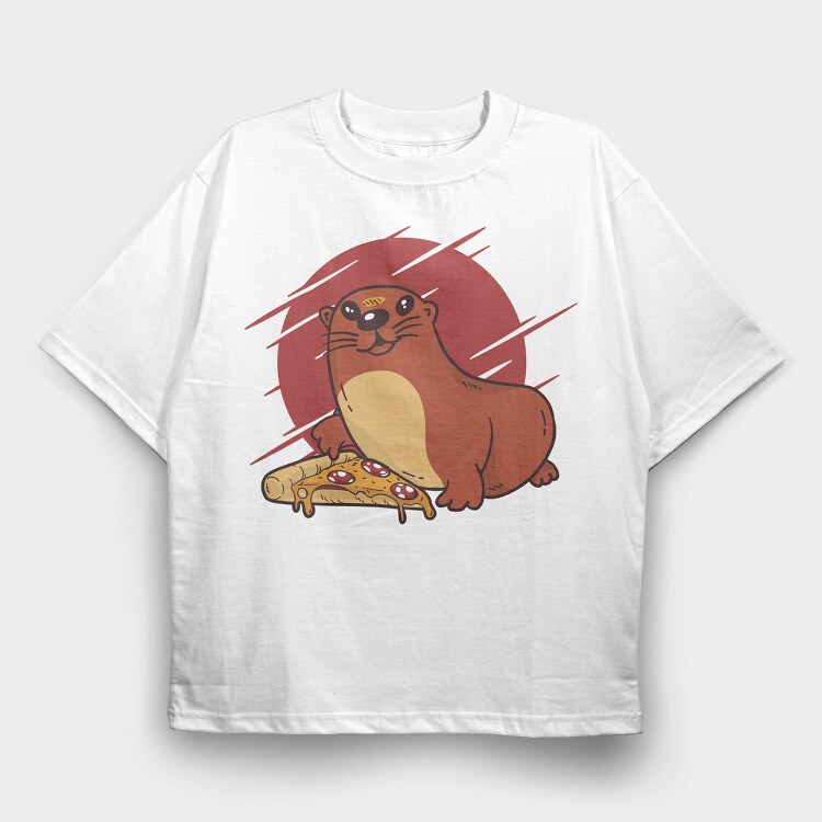 Baby Otter Pizza, Tricou Oversize Barbati (Unisex)