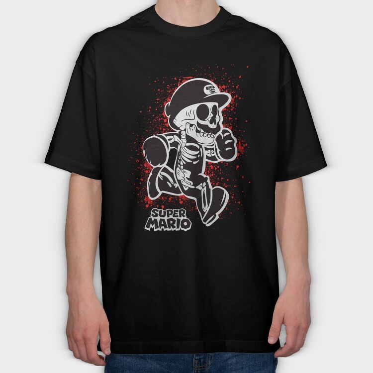 Super Mario Skeleton Blood Splatter, Tricou Oversize Barbati (Unisex)