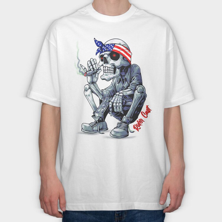 Skeleton Smoker Flag Eyes Rider Cast, Tricou Oversize Barbati (Unisex)
