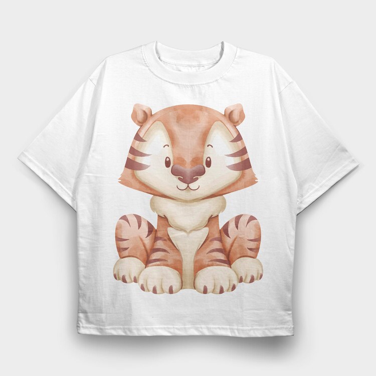 Baby Tiger Watercolor, Tricou Oversize Barbati (Unisex)
