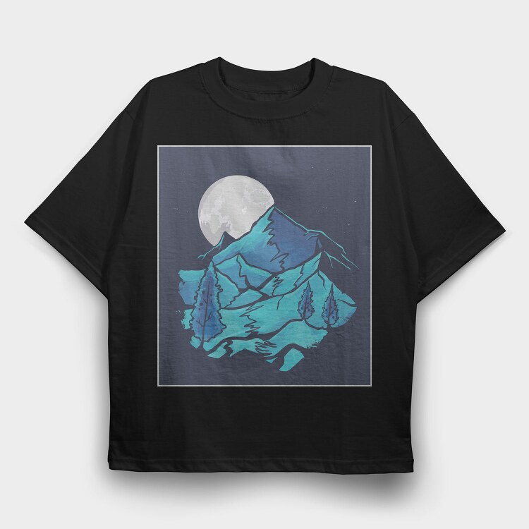 Watercolour Moon Landscape, Tricou Oversize Barbati (Unisex)