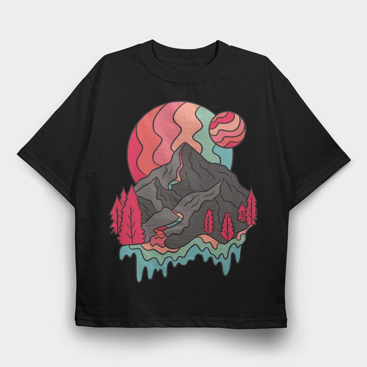 Mountain Rainbow Planets, Tricou Oversize Barbati (Unisex)