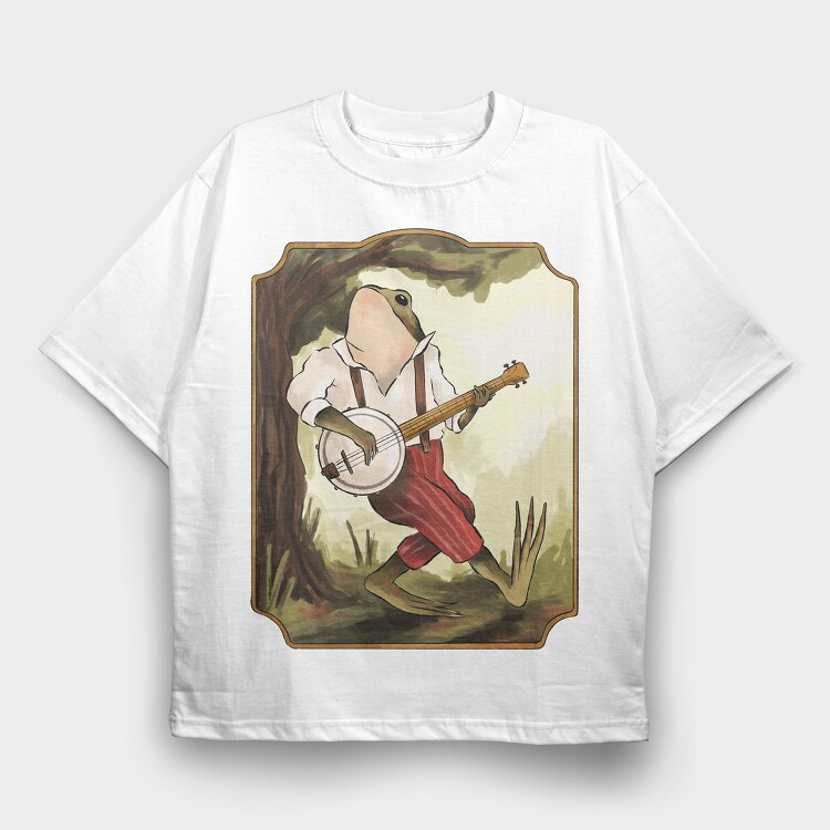 Banjo Frog Vintage Illustrations, Tricou Oversize Barbati (Unisex)