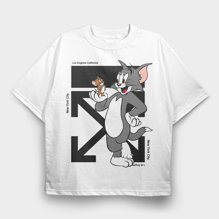 Tom And Jerry City Trip Los Angeles New York, Tricou Oversize Barbati (Unisex)
