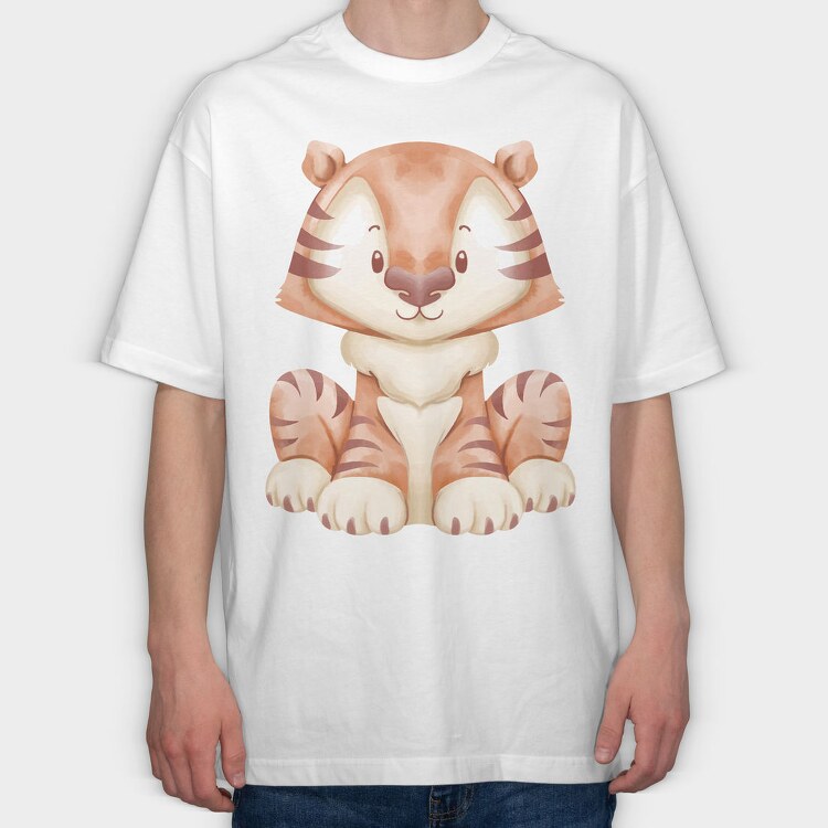 Baby Tiger Watercolor, Tricou Oversize Barbati (Unisex)
