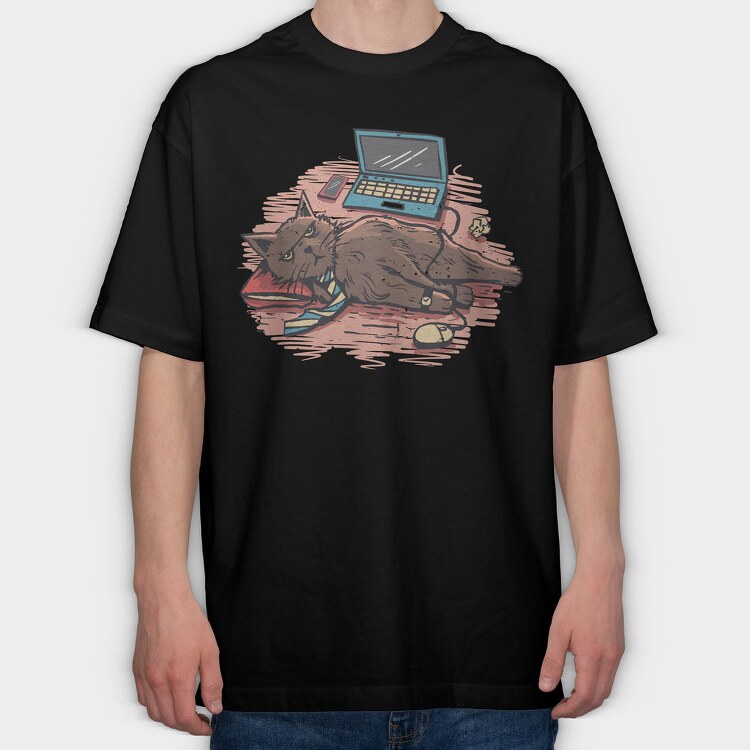 Home Office Cat, Tricou Oversize Barbati (Unisex)