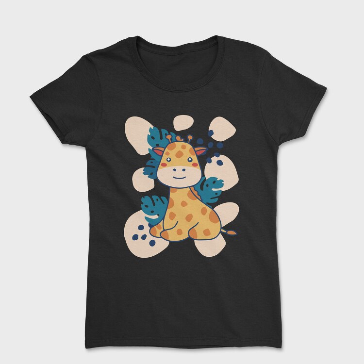 Baby Giraffe And Leaves, Tricou Femei