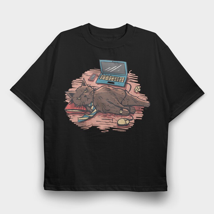 Home Office Cat, Tricou Oversize Barbati (Unisex)