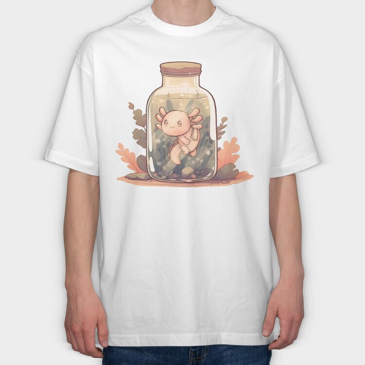 Baby Axolotl In Jar, Tricou Oversize Barbati (Unisex)