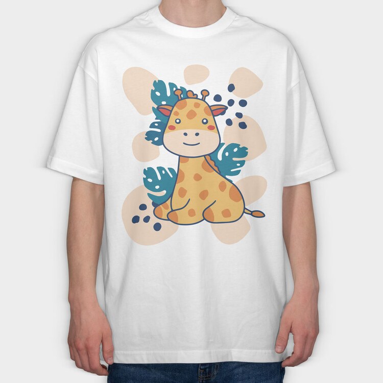 Baby Giraffe And Leaves, Tricou Oversize Barbati (Unisex)