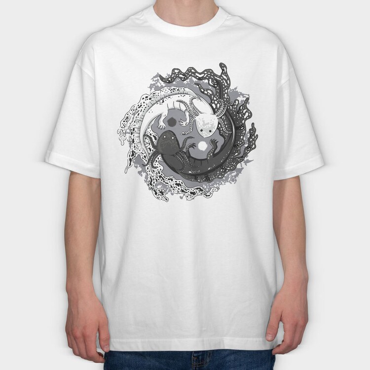Axolotl Yin Yang Balance, Tricou Oversize Barbati (Unisex)
