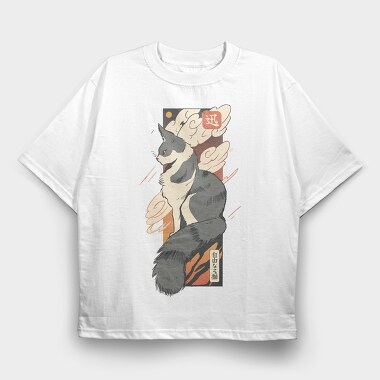 Cat Sunset Japanese Traditional, Tricou Oversize Barbati (Unisex)