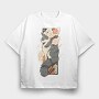 Cat Sunset Japanese Traditional, Tricou Oversize Barbati (Unisex)