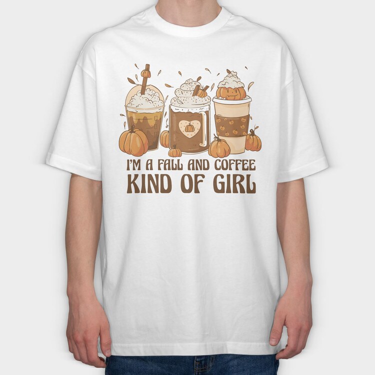 Autumn Coffee Drinks Fall And Girl, Tricou Oversize Barbati (Unisex)