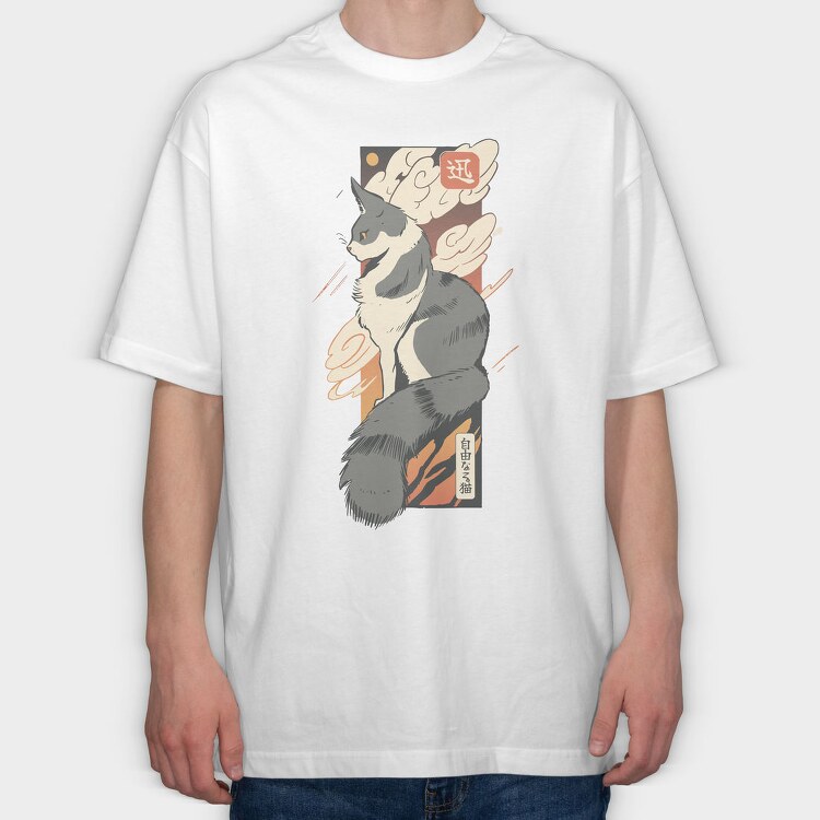 Cat Sunset Japanese Traditional, Tricou Oversize Barbati (Unisex)