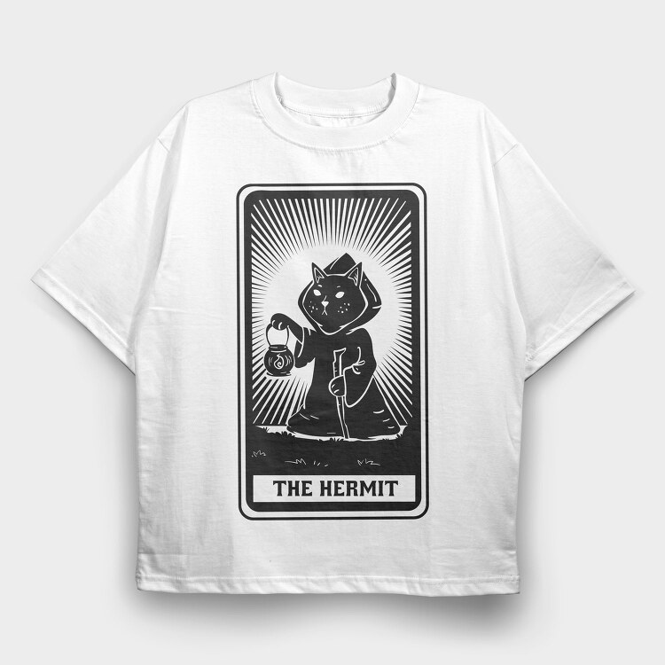 Cat Tarot Card Fantasy The Hermit, Tricou Oversize Barbati (Unisex)