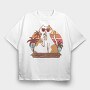 Cat With Summer Drink Retro Sunset, Tricou Oversize Barbati (Unisex)