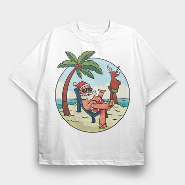 Beach Summer Santa Claus, Tricou Oversize Barbati (Unisex)