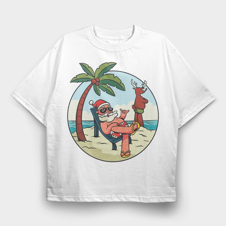 Beach Summer Santa Claus, Tricou Oversize Barbati (Unisex)