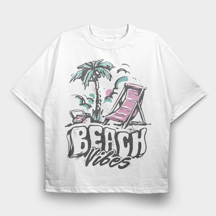 Beach Vibes Summer Vintage Lettering, Tricou Oversize Barbati (Unisex)