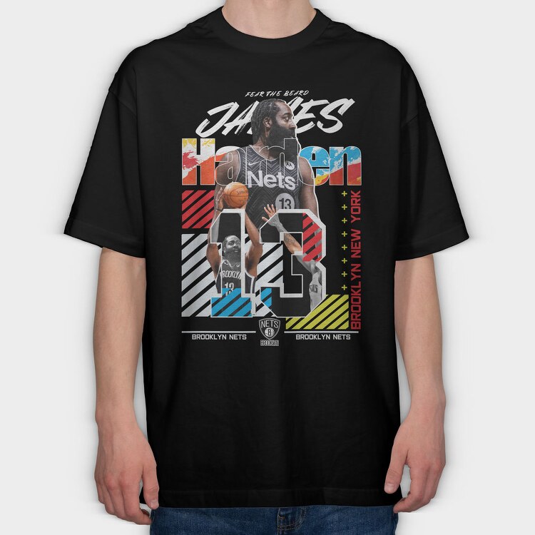 James Harden Nets Design, Tricou Oversize Barbati (Unisex)