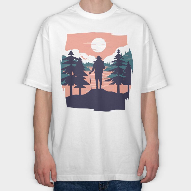 Hiking Sunset, Tricou Oversize Barbati (Unisex)
