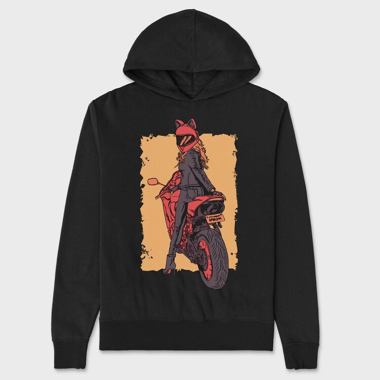 Cat Woman Motorbike, Hanorac Oversize Barbati (Unisex)