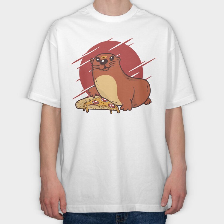 Baby Otter Pizza, Tricou Oversize Barbati (Unisex)