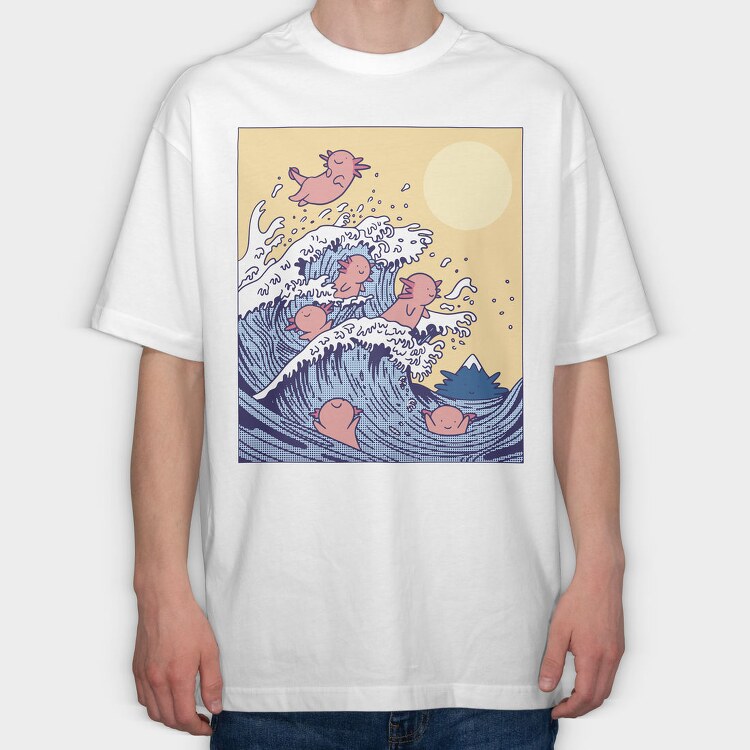 Axolotls In Wave, Tricou Oversize Barbati (Unisex)