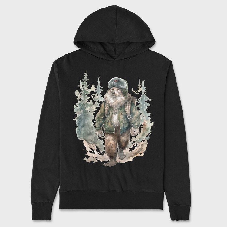 Bear Walking In The Woods Watercolor Forest, Hanorac Oversize Barbati (Unisex)