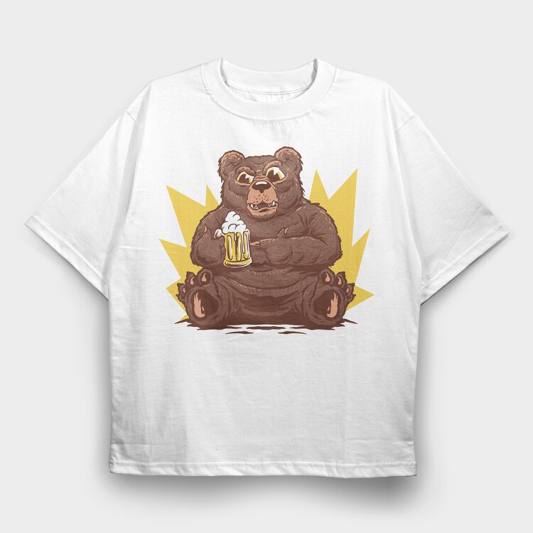 Bear With Beer Beer, Tricou Oversize Barbati (Unisex)