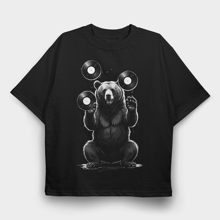 Bear With Vynils, Tricou Oversize Barbati (Unisex)