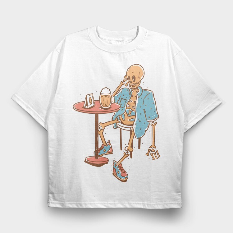 Beer Skeleton Bar Skull, Tricou Oversize Barbati (Unisex)