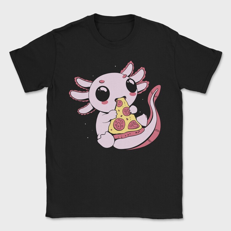 Cute Axolotl Eating Pizza, Tricou Barbati (Unisex)