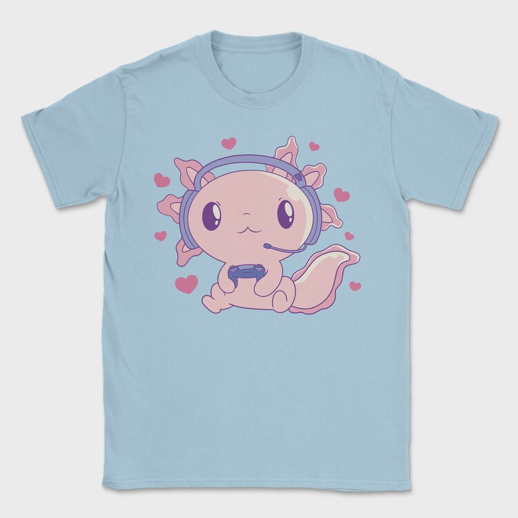 Cute Axolotl Playing Videogames Gaming, Tricou Barbati (Unisex)